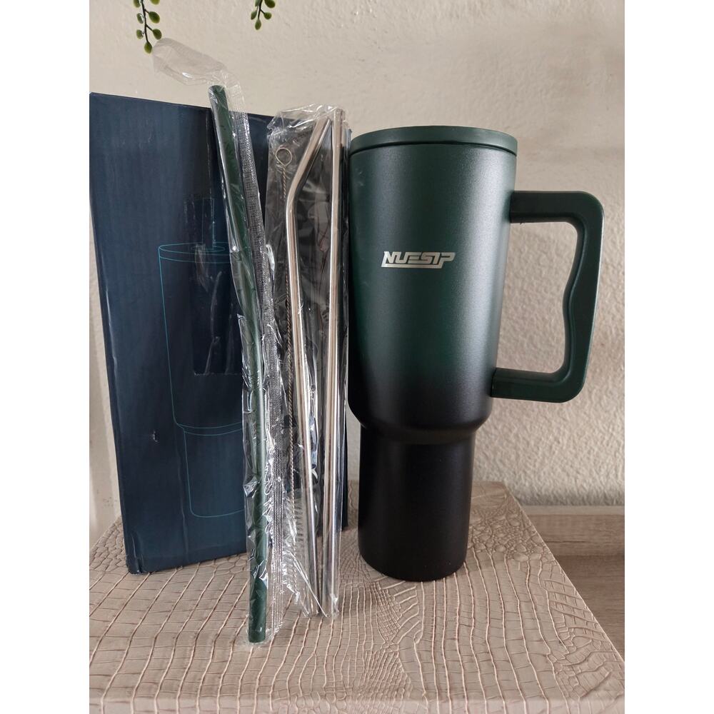 NUESIP 40 oz Stainless Steel Large Tumbler w/Handle Straw Insulated Coffee Cups